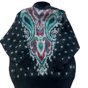 Vtg Pascali Large Cardigan Mohair Blend Black Paisley Shoulder Pads 80s